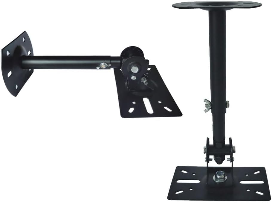 Speaker Wall Ceiling Mount Bracket w/Adjustable Swivel Tilt, Hold up to 66lbs, Retractable Telescopic Arm for Home Surround Sound System Bookshelf Satellite Speakers (2 Packs Black)