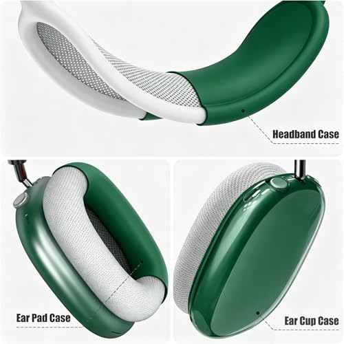 [4 in 1] Case Cover for AirPods Max 2/1 (2026/2024/2020) Ear Pad Case Cover/Headband Cover/Ear Cups Cover with Bling Star for Apple AirPods Max Headphones (Dark Green Star) - color: Dark Green Star