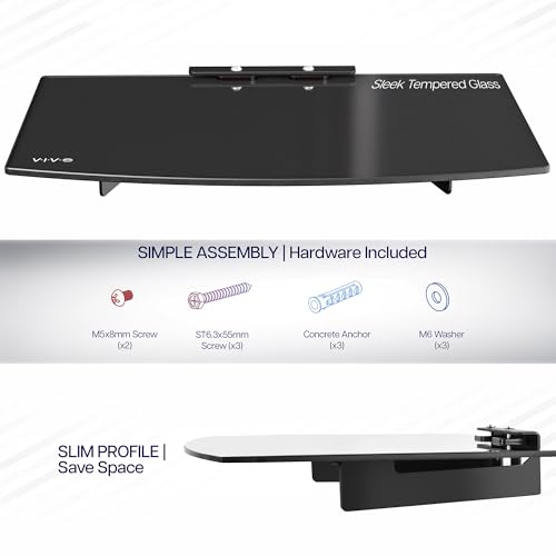 VIVO Floating Wall Mount Tempered Glass Shelf for DVD Player, Audio, Gaming System, Streaming Devices, Black, MOUNT-SF011
