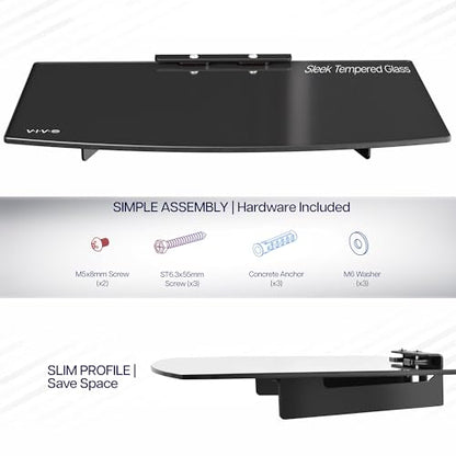 VIVO Floating Wall Mount Tempered Glass Shelf for DVD Player, Audio, Gaming System, Streaming Devices, Black, MOUNT-SF011