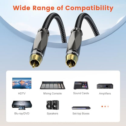 VANAUX Subwoofer Cable,Digital Coaxial Audio Cable,RCA Cord,Male to Male Mono SPDIF Wire [4N Oxgen-Free Copper Core] for Home Theater,HDTV,Amplifier,Speaker,Soundbar(10ft/3m) - size: 10ft/3m, style: Male to Male-Black