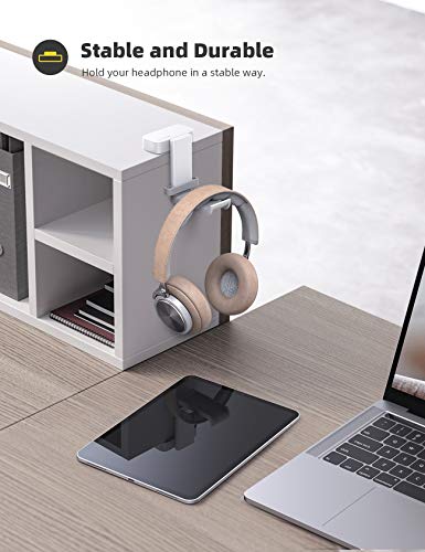 Lamicall Headphone Stand Adhesive Rotatable Headset Earphone Hanger Hook | 360° Rotation Earphone Holder, Cable Organizer Headphone Stand, for All Headset Gaming HyperX, Razer, Sony, Senn heiser - color: White