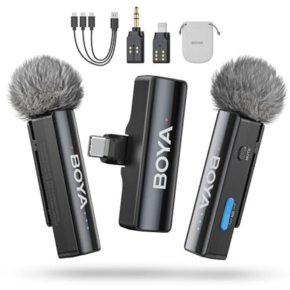 BOYA BOYALINK 2 A2 (2TX+3RX Adapter) Wireless Lavalier Microphone for iPhone Camera Android, Clip on Mic, 48 KHz 24 Bit, 6mm Mic, 1000ft, Noise Cancelling, Mini Lapel Mic USB-C/Lightning/3.5mm TRS