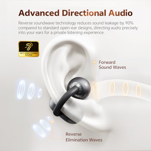 QCY Crossky C50 Open Ear Earbuds, Clip On Earbuds Bluetooth 6.0 - color: Grey