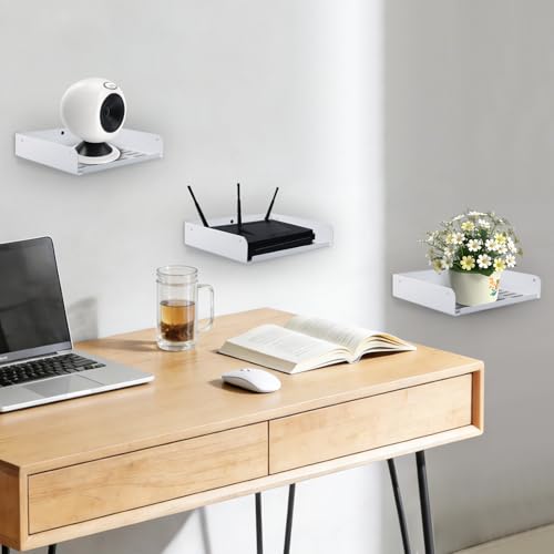 Metal Floating Shelf 9 x 6.9 Inch, Compact Wall Mounted Shelf with Lip for Router, Game Console, AV Equipment, 2 Pack - color: White (2 Pack), size: 9 x 6.9 Inch