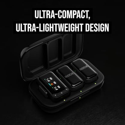 RØDE Wireless Micro - Compact Wireless Microphone Camera Kit, Two Mics with Camera Receiver, Smartphone Receiver, and Charge Case for Content Creation - USB-C, Black | 2.4 GHz digital signal with GainAssist and charging case for cameras, smartphones and c