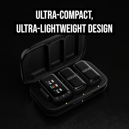 RØDE Wireless Micro - Compact Wireless Microphone Camera Kit, Two Mics with Camera Receiver, Smartphone Receiver, and Charge Case for Content Creation - USB-C, Black | 2.4 GHz digital signal with GainAssist and charging case for cameras, smartphones and c