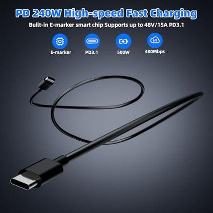 500W Fast Charging 8 Port USB C Charger Block with Nylon Fast Charging Cable, Multi-Device Charging Station Wall Desktop Charger with GaN Ⅲ Technology, USB-C Charger Adapter for MacBook/iPad/iPhone 17 - size: 500W+240W Fast Charging Cable Braided Nylon