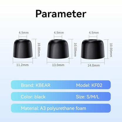 6 Pairs IEM Ear tips for KZ ZS10 Pro in ear Monitor, KBEAR KF02 Memory Foam Earbud Tips Noise Canceling Eartips for KZ ZS12 PRO-2, Castor-Pro, ZAR, ZAS, CCZ Melody, KS1, Tangzu, CCA CRA (L/M/S, Black)
