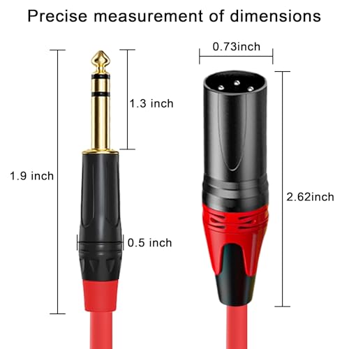 XLR Male to 1/4 (6.35mm) TRS Mono Jack Cable 10FT, 2 Pack, Red and Green, for Dynmic Microphone, Balanced 3 Pin XLR to TRS Plug Mic Cord, Plated Conductors - size: 10FT, style: XLR Male to 1/4"