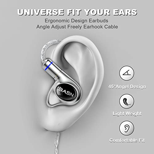 BASN Metalen 4 Drivers in-Ear Monitor Headphones, Wired Earbuds,Gloss Black | 2BA+2DD Musicians Noise Isolating IEMs with Deep Bass, Two Detachable MMCX Cables with Case for Singers,Drummers,Bassists - color: Gloss Black