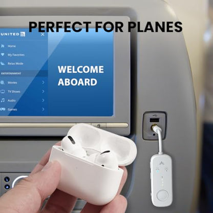 Avantree Relay - Airplane Bluetooth Adapter for 2 AirPods or Headphones | Qualcomm aptX Adaptive, 25H Battery, Future-Proof Firmware Upgradable, 3.5mm AUX Audio Transmitter for Flight Travel & Gym - color: 2-White