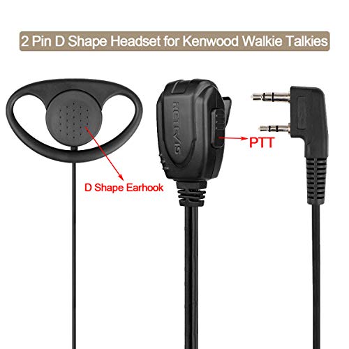 Retevis Walkie Talkie Earpiece with Mic, for RT22/RT68/RT21/H777/RT68H | D Shape, Double Wire, 2 Pin , Compatible with Pxton, Baofeng BF-888S, Kenwood Walkie Talkie, Two Way Radio Headset(10 Pack) - style: D Shape Earhook