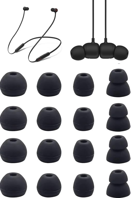 Zotech Replacement Earbud Tips for Beats Flex All-Day Wireless Earbuds, 8 Pairs (16pcs), Black, Small, Medium, Large, Double Flange