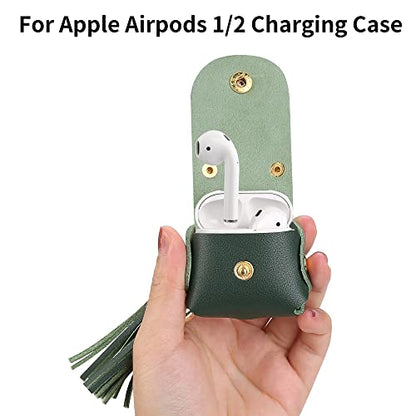 MODOS LOGICOS Charging Case Cover for Apple Air Pods, Genuine Leather Case with a Couple of Drooping Tassels for Apple AirPods 1/2 Charging Case - Green - color: Green(GenuineLeather)