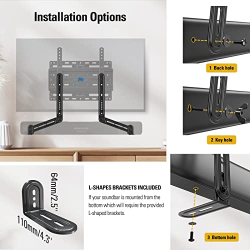 Mounting Dream Soundbar Mount Bracket Fits Most of Soundbars up to 15 Lbs | Sound bar Mount for Mounting Above or Under TV, with Detachable Long Extension Plates, MD5420 - size: Soundbar Mount Up to 15 lbs