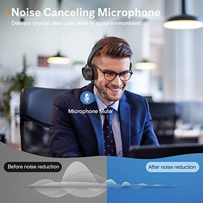 Wireless Headset with Microphone for Work, In-Built with USB Dongle for PC, Bluetooth Headset for Home Office Call Center, Work with Computer, Zoom, Ms Teams, Jabber Video Conference Voice Recognition - style: Duo