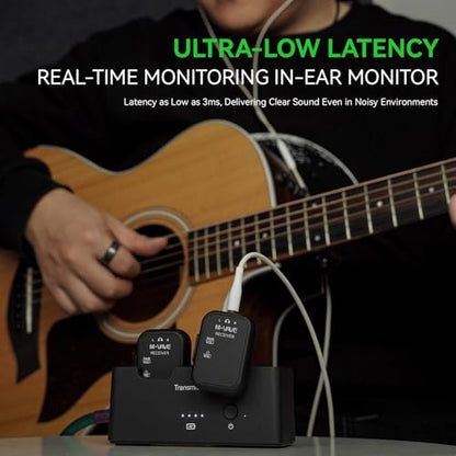 M-VAVE 2.4GHz Wireless in-Ear Monitor System Transmitter Receiver Auto-Pairing, 2.4G Stereo IEM System Low Latency in-Ear Guitar Studio Live Performance SWS-12 One to More