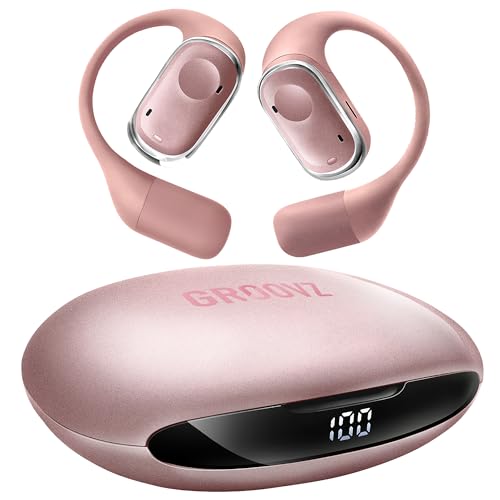 Groovz Open-Ear Plus True Wireless Headphones with Battery Display - Designed & Engineered in the USA - Multi-Point Pairing Bluetooth Open Ear Earbuds Compatible with Apple & Android - Rose Gold - color: Rose Gold