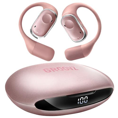 Groovz Open-Ear Plus True Wireless Headphones with Battery Display - Designed & Engineered in the USA - Multi-Point Pairing Bluetooth Open Ear Earbuds Compatible with Apple & Android - Rose Gold - color: Rose Gold