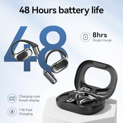 Open Ear Headphones Bluetooth Wireless Over Ear Earbuds(Black) | Ergonomic Earhook Ear Buds,Led Power Display,48h Playtime,Ipx6 Waterproof Comfortable for Workout,Cycling,Running - color: blcak