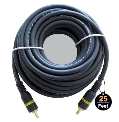 RCA Cable, 25ft,1-RCA Male to 1-RCA Male, Shielded, Gold-Plated Connectors, for Speakers/Subwoofers, Amplifiers, Home Theater Receivers, HDTV, Hi-Fi Systems, etc (1-Pack) - size: (1-Pack) 25-Feet