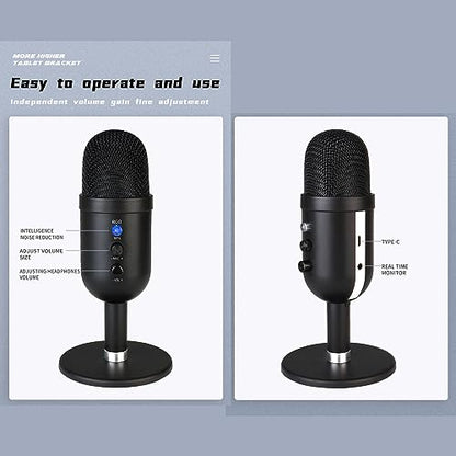 USB Microphone, USB Condenser Microphone with Noise Canceling and RGB Light, Reverb Processing Mic for PC OS X, Plug and Play Computer Mic with Headphone