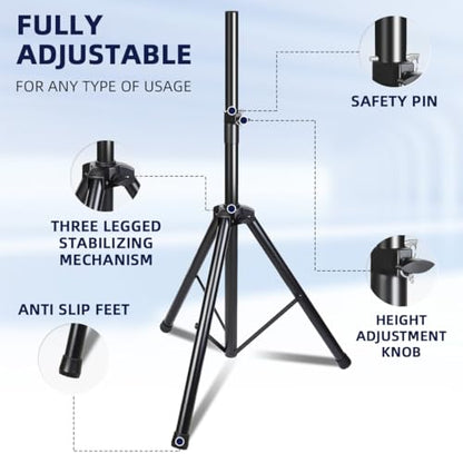 2 Pack Universal Speaker Stands Pair, Height Adjustable Tripod from 35 to 60 Inch 35 MM Compatible Insert with Carrying Bag for Stage