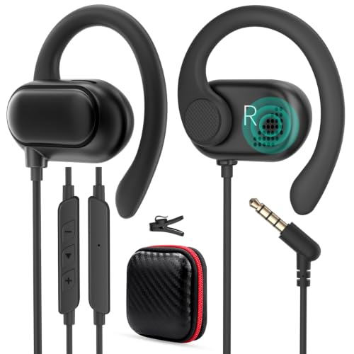 3.5mm Wired Earbuds Open Ear Headphones 5FT Earphone for PC with Mic Black