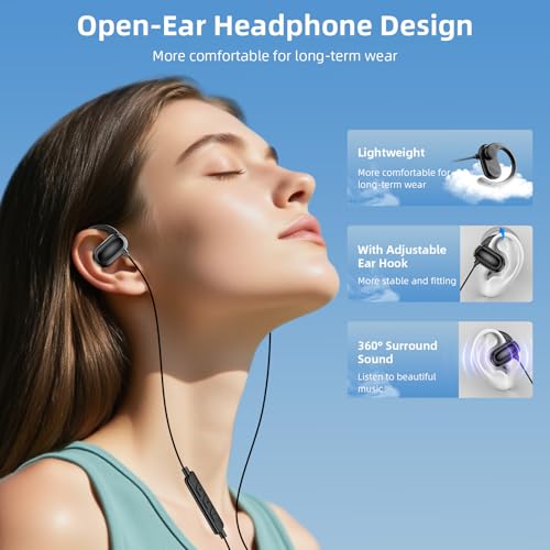 APETOO 3.5mm Open-Ear Headphones with Earhook Mic & Volume Control, 4.9ft | Wired Earbuds HiFi Stereo, Anti-hurt Ear On-Ear Earphone for Chromebook Kids School Tablet Airplane Travel Laptop MP3, Black