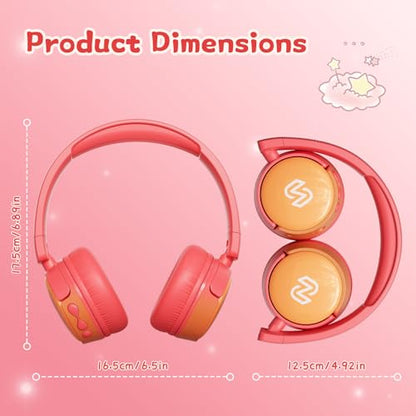 S62 Kids Bluetooth Headphones On Ear, Wireless Headset with Mic & 85/94dB Volume Limiter, Foldable Stereo Headphones for Boys Girls, Safe Learning & Entertainment Headphones for School/Travel - color: Pink&Orange