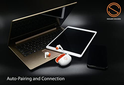 EGNARO ES5 True Wireless Stereo Earbuds Earphones, Bluetooth 5.1, Active Noise Cancelling, Touch Controls with Microphone and IPX4 Water Resistance, Color White