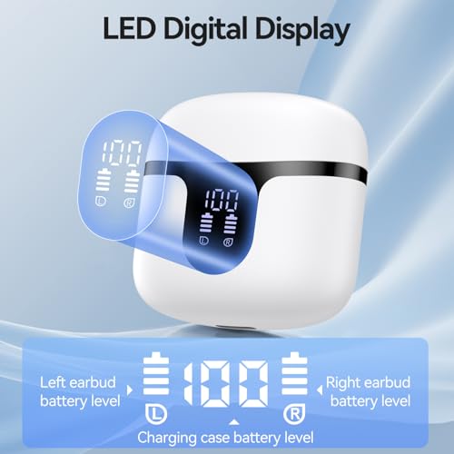 Wireless Earbuds, Bluetooth 5.4 Headphones HiFi Stereo with 4 HD Mic, 50H Playtime Bluetooth Earbuds with Dual LED Display, IPX7 Waterproof Wireless Earphones, Touch Control Ear Buds,USB-C,White - color: White
