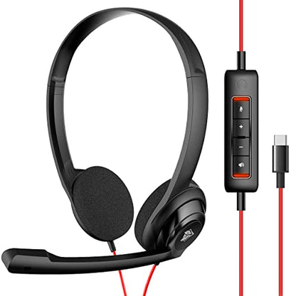 NUBWO USB C Headset with Mic for Laptop, Phone,Headphones with Noise Cancelling Microphone for Computer, On-Ear Wired Office Call Center Headset for Boom SkypeWebinars, in-line Control | Headphones with for Computer, Laptop, Phone, On-Ear Wired Office Cal