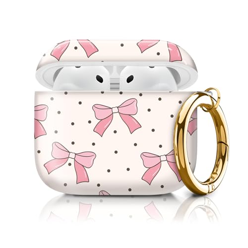 Cute Case Cover Compatible with AirPods 4th Generation 2024, Shockproof for Women & Girls with Cute Golden Round Buckle – Protective, Anti-Drop Design(Cute Pink Bows with Polkadot) - color: Cute pink bows with polkadot