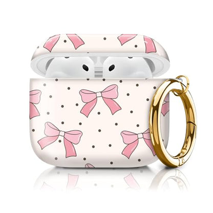 Cute Case Cover Compatible with AirPods 4th Generation 2024, Shockproof for Women & Girls with Cute Golden Round Buckle – Protective, Anti-Drop Design(Cute Pink Bows with Polkadot) - color: Cute pink bows with polkadot
