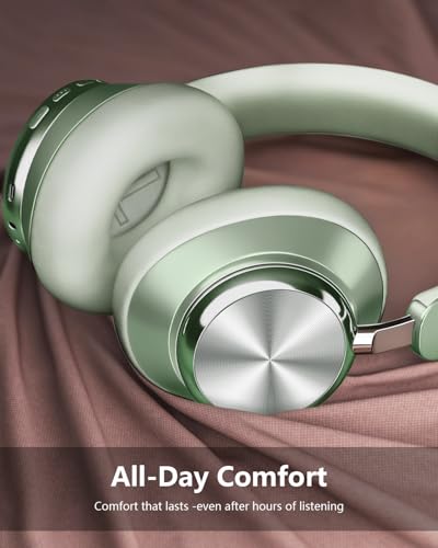 Wentronic Y03 Bluetooth Headphones Wireless Active Noise Cancelling Over Ear Headphones 48 Hours Playtime High Sound Quality 6 EQ Music Mode Headphones with Soft Ear Cushion - Green - color: Green
