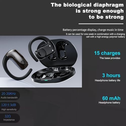 Open-Ear Wireless Headphones Bluetooth Earbuds Charging Case Ear Buds with Silicone Earhook Over-Ear Earphones for TV Phone Laptop Music, Black - color: #03Black
