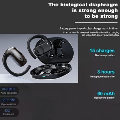Open-Ear Wireless Headphones Bluetooth Earbuds Charging Case Ear Buds with Silicone Earhook Over-Ear Earphones for TV Phone Laptop Music, Black - color: #03Black