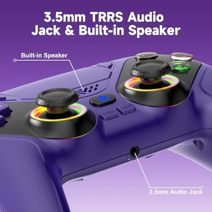 Gamrombo LED Wireless Controller for PS5, Compatible with PS5 Pro/Slim/PC, Dual Vibration, Macro/Turbo Function, 3.5mm Audio Jack, 6-Axis Motion Contro Gamepad with Speaker(Amethyst) - color: Amethyst