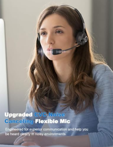Trucker Bluetooth Headset V5.0, Wireless Call Center Business Headphone with CVC Mic, 18H Talktime Multipoint Charging Dock, for Customer Service, VoIP, Phones, PC