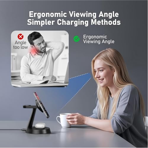 iPhone Charging Station 3 in 1 Wireless Charger for Apple Devices, 15W MagSafe Stand Compatible with iPhone 17 16 15 14 13 12 Pro Max Plus, Charging Dock for AirPods 4 3 2 & iWatch Series (Black) - color: Black