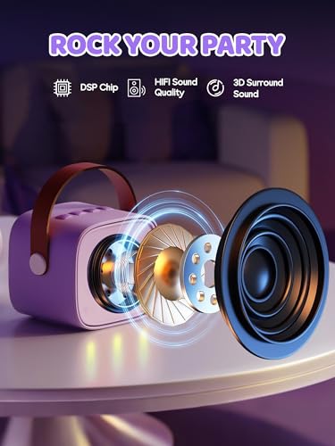 YLL Mini Karaoke Machine with 3 Wireless Microphones, Gifts for Kids | Portable Magic Voice Bluetooth Speaker, Birthday Gifts for Girls Boys Ages 3, 4, 5, 6, 7, 8, 9, 10, 12+ Year Old Family Party - color: Purple-3 Mics