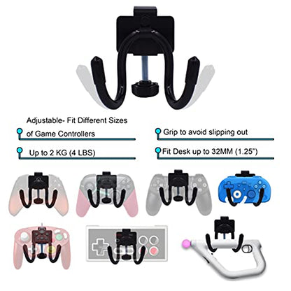 YYST Desk Mount Game Controller Holder Clamp On Hanger Holder Storage Rack Compatible with PS3/PS4/PS5/Xbox 360/Xbox One/S/X/Elite/Series S/Series X Controller, Pro Controller (1)
