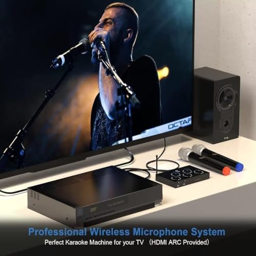 Wireless Karaoke Microphone System, Microphone Mixer Dual Handheld Wireless Microphones, HDMI & AUX in/Out, Optical Out, 100ft Range, Karaoke Mic for TV, Speakers, Singing, Church & Wedding-Black | Microphone Mixer, HDMI & AUX In/Out, Optical Out, 100ft R