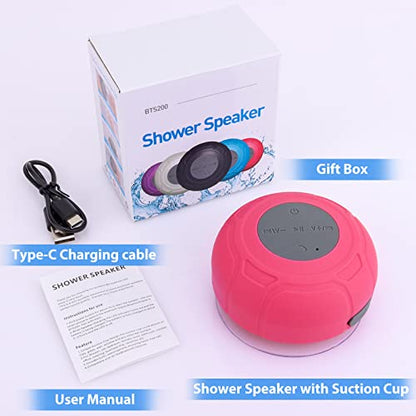 Waterproof Bluetooth Shower Speaker Portable Wireless Water-Resistant Speaker Suction Cup,Built-in Mic Gifts for Kids Speakerphone for iPhone Phone Tablet Bathroom Kitchen - Pink - color: Pink