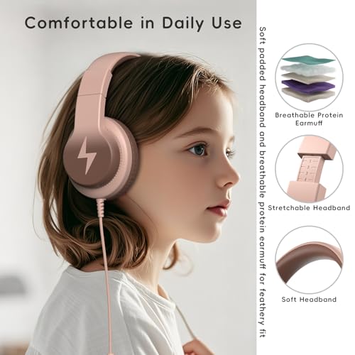Candy Bila Wired Kids Headphones for School, Over-Ear for Boys Girls | Volume Limiter 85/94dB, HD Stereo Sound, Microphone and Wired Control,Foldable Design, Gradient Brown - color: Gradient Brown