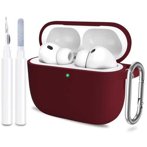 for AirPods Pro 3 Case Cover, Protective Soft Silicone with Keychain Cleaning Pen for Women Men for Apple AirPods Pro 3rd Generation Case(2025), Front LED Visible, Burgundy - color: C-Burgundy