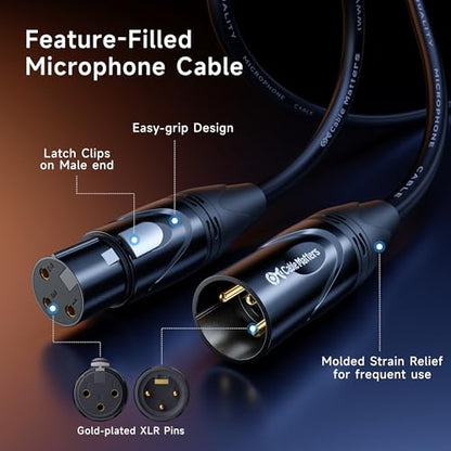 Cable Matters 2-Pack Premium XLR to XLR Cable, Microphone Cable, M-F, 6ft | Mic Cable, Male to Female, 21 AWG Oxygen-Free Copper (OFC), Black - size: 6 Feet