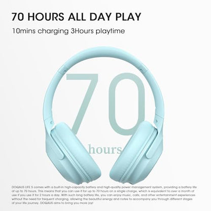DOQAUS Bluetooth Headphones Over Ear, 70H Playtime,3 EQ Modes, with ENC Mic | HiFi Stereo Sound, Deep Bass, Soft Memory Foam Earpads, Headphone Wireless for Phone PC Travel Home Office, Blue - color: Light Blue